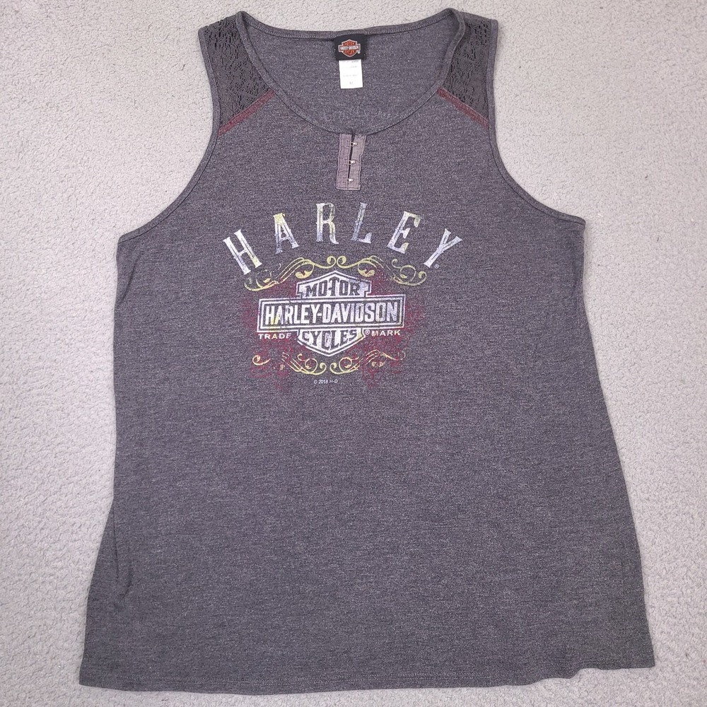 Harley Davidson Tank Top Women's XL‎ Gray Classic Logo Bowling Green Kentucky